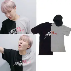 Kpop BTS member j-hope same paragraph Splice t shirt Корейская Студенческая Мужская и wo мужская летняя футболка Han Fan хип-хоп Harajuku топы