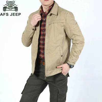 AFS JEEP военные мужские куртки размера плюс M-3XL jaqueta masculina повседневная куртка мужская однотонная ветровка с отложным воротником - Цвет: Хаки