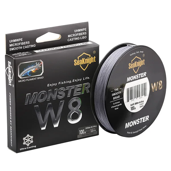 SeaKnight W8 Fishing Line 8 Strands Multifilament Fishing PE Line 8 Weaves Strong Braided Wire 20LB 40LB 80LB 100LB 300M - Цвет: grey