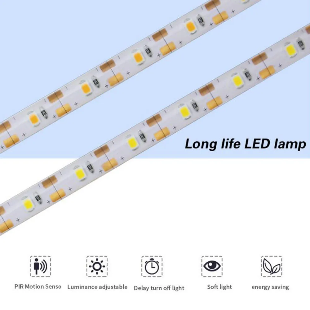 Светодиодные ленты 1 м 2 м 3 м 60 Светодиодный s движения PIR Сенсор ночник Беспроводной Сенсор Светодиодные ленты для шкаф гардероб шифоньер