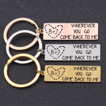 

Couple Gift Key Chain Engraved "Wherever You Go Come Back To Me"Customized Private Keyring For Boyfriend Girlfriend Gift