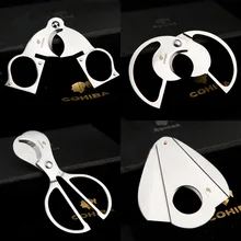 COHIBA двойные 2 ножи из нержавеющей стали серебряный тон резак для сигар карманные гаджеты устройство для резки сигар нож кубинские сигары ножницы+ мешочек