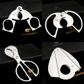 

COHIBA Double 2 Blades Stainless Steel Silver Tone Cigar Cutter Pocket Gadgets Zigarre Cutter Knife Cuban Cigars Scissors +Pouch