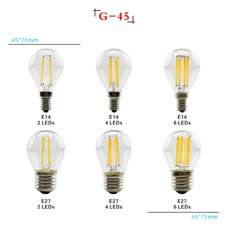 Светодиодный Эдисон лампы E27 G45 A60 C35 светодиодный лампы E14 G80 G95 G125 нити светильник 220V 2W 4W 6W 8W Античная Ретро Винтаж Стекло лампа