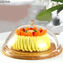 Китайский стиль, круглая прозрачная акриловая крышка, деревянные поддоны, сковорода для торта с крышкой, лоток для торта