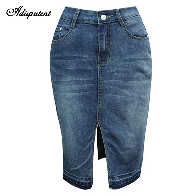 

Adisputent 2019 Retro Denim Skirts Women High Waist Pencil Blue Skirt Female Casual Slim faldas mujer moda
