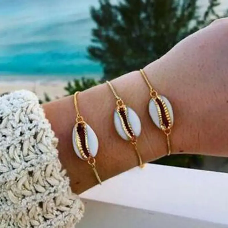 

Tocona 1pcs Fashion Bohemia Beach Shell Bracelets Gold Link Chain Charm Cuff Bracelets Bangles for Women Pulseiras Femme 2602
