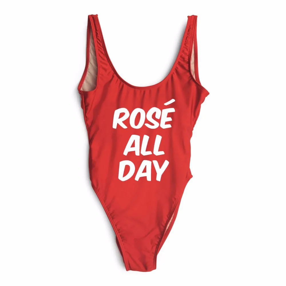 Rose ALL DAY Swimsuit Thong One Piece Swimwear Sexy Letter Print