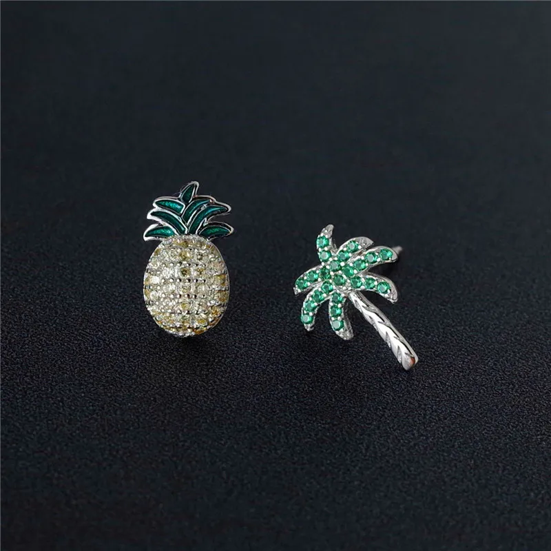 pineapple coconut tree full cz earring 100% 925 Sterling silver Jewelry fashion Hypoallergenic Stud earrings for women girl gift