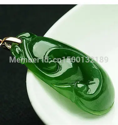 

00230 Hetian green jade jasper necklace pendant jadeite leaf ruyi chinese emerald