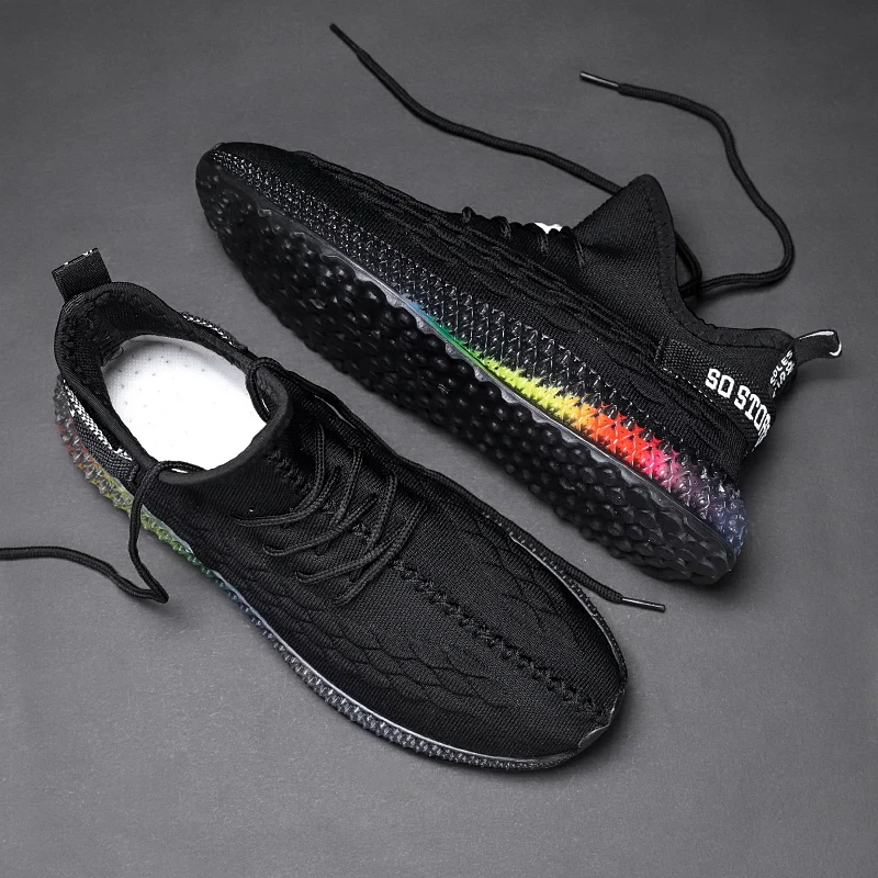 

Mens Shoes Casual Men Sneakers Flyknit Breathable Lace-up Zapatos De Hombre Comfortable Rubber Sole Male Adult Shoes