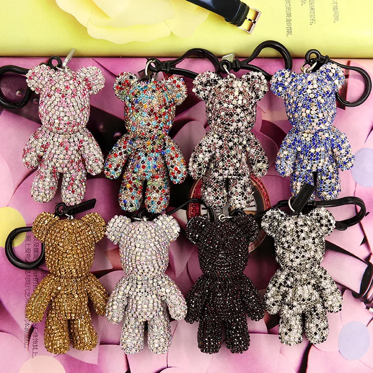 

2019 New Cute Bomgom Crystals Luxury Popobe Gloomy Bear Keychain Car Key Holder Bag Charm Holder Key Chain Key Ring Pendant