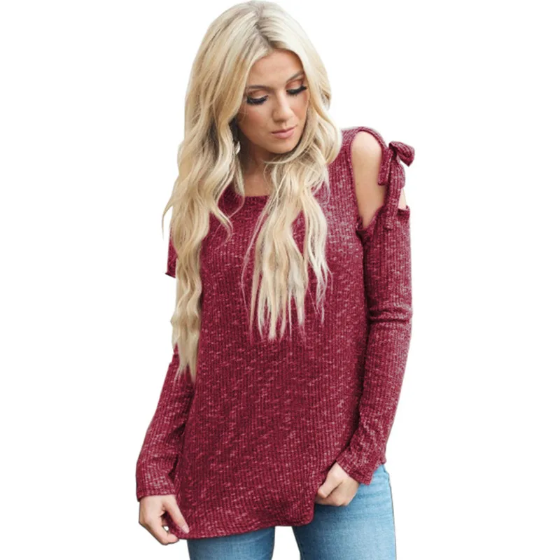 High-Quality-Autumn-T-shirts-Women-Long-Sleeve-Solid-stripe-Sexy-Off-Shoulder-Bow-Strappy-tees (4)
