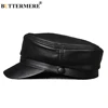 BUTTERMERE Leather Military Caps For Men Black Casual Flat Caps Army Women Genuine Leather Vintage Autumn Winter Military Hats ► Photo 1/6