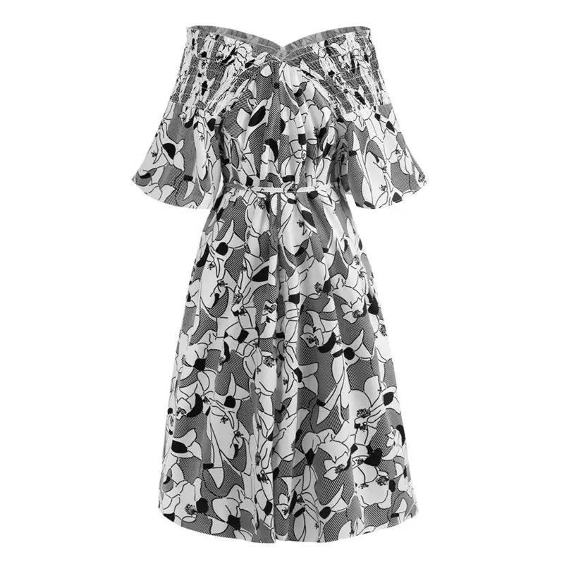 

Summer Elegant Chiffon Boho Blue Plus Size 2019 Women Midi Dresses Off Shoulder Pleated Print Party Beach Female Fashion Dress