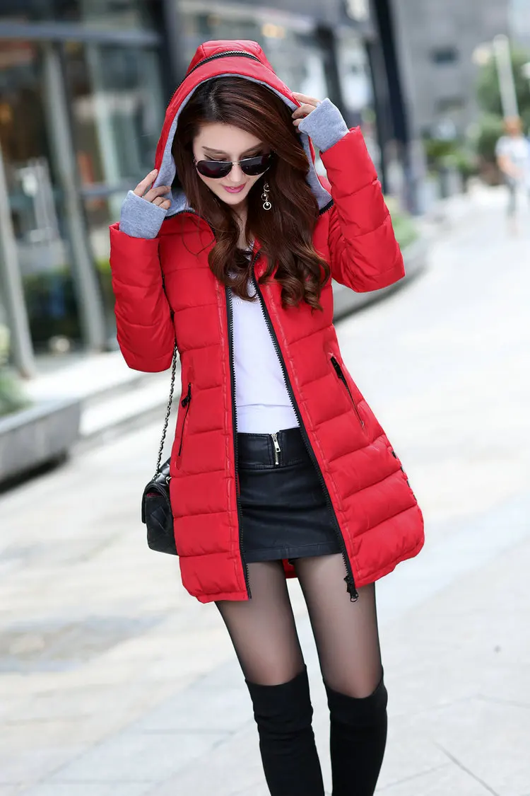 Ватная куртка женская новая женская зимняя куртка хлопковая куртка приталенная парка Женское пальто размера плюс M-XXXL CC276 - Цвет: Red