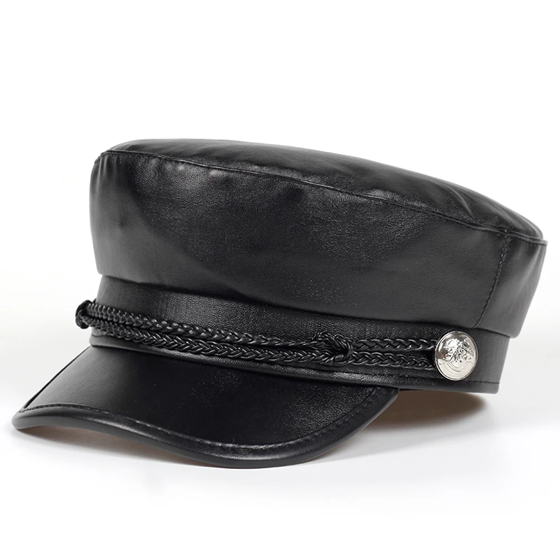 mens leather beret Beret Female Autumn Winter Hats For Women Ladies Pu Leather Beret Cap Boina Feminina Gorras Bone Vintage England Black men's berets basque