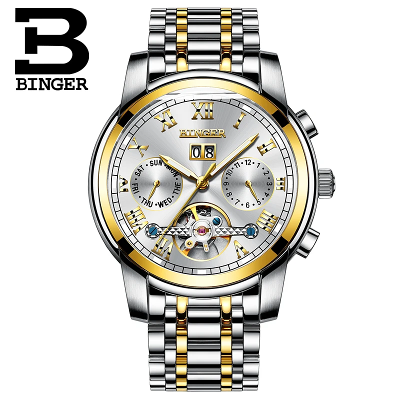 Многофункциональные механические часы Switzerland BINGER Tourbillon автоматические с