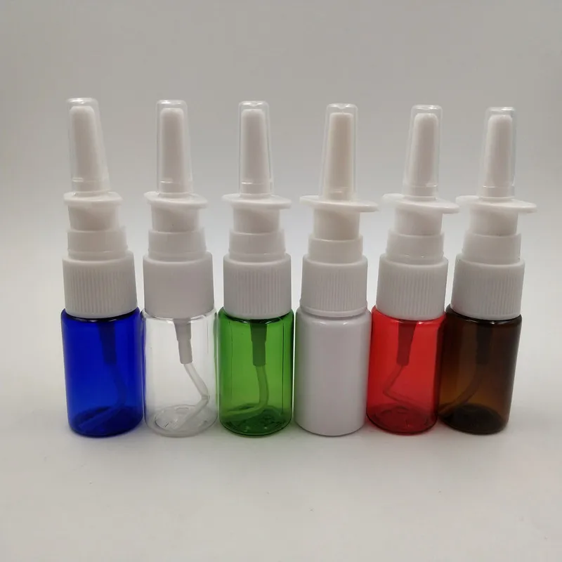 100pcs/lot 10ml mini Medical nose spray PET Nasal Spray Bottles with 18