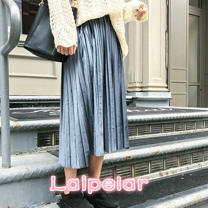 

New 2018 Autumn And Winter High Waisted Skinny Female Velvet Skirt Pleated Skirts Pleated Skirt Fast Shipping