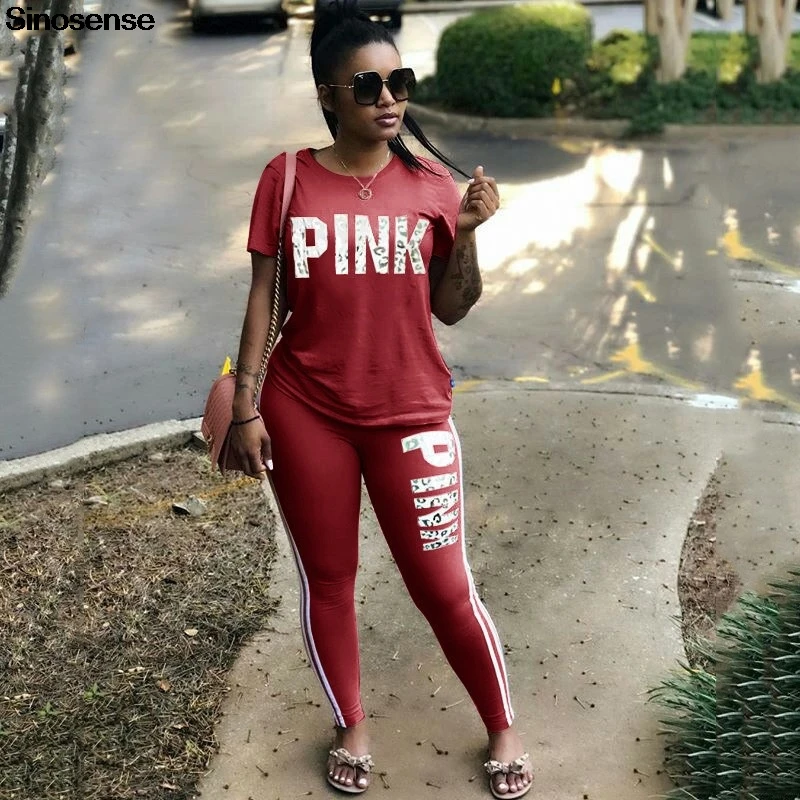 

Women Letter Print 2 Piece Pink Outfits 2019 Street T-shirt Tops And Jogger Set Suits Casual Sportswear Tracksuit Plus Size 3XL
