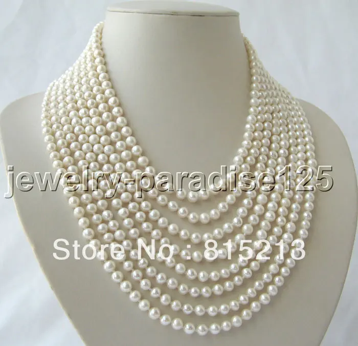 

FREE SHIPPING>>>@@ > N72 Beautiful 17-24" 8row 6mm natural white round freshwater pearl necklace-925 silv