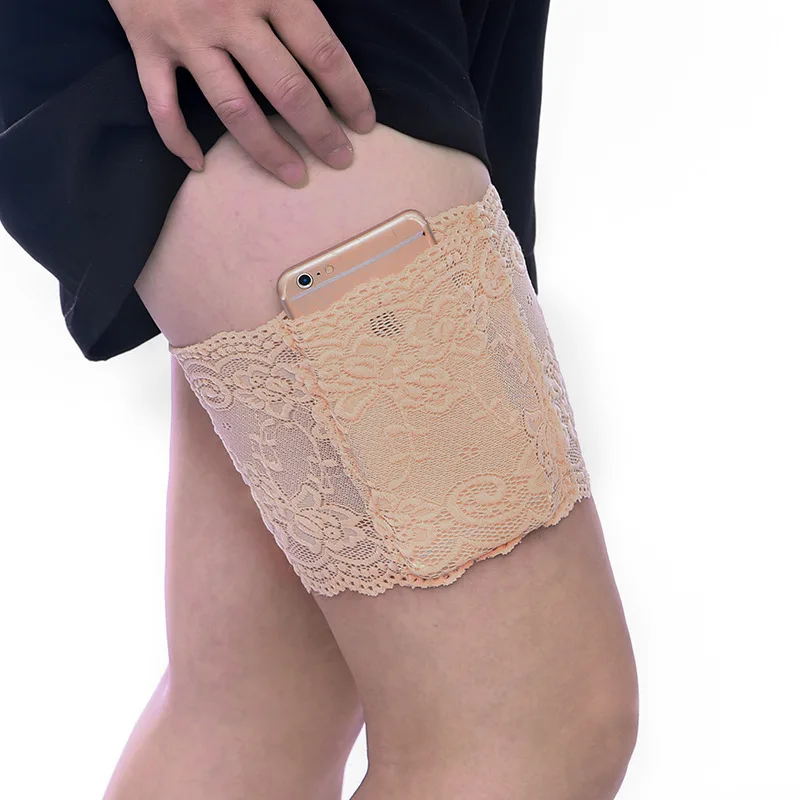 Прямая женские сексуальные скрытые кружевные носки облегающий чехол-кошелек подвязка с карманами держатель для мобильного телефона