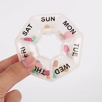 

1Pc 7 Days Medicine Pill Box Mini Round Portable Travel Storage Vitamin Box Sort Tablet Holder Organizer Container Cases