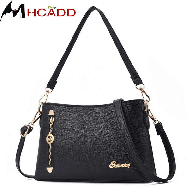 

MHCADD Women Pu Leather Handbag Famous Designer Brand Women Messenger Bags Black Shoulder Crossbody Bag Female Bag sac a main
