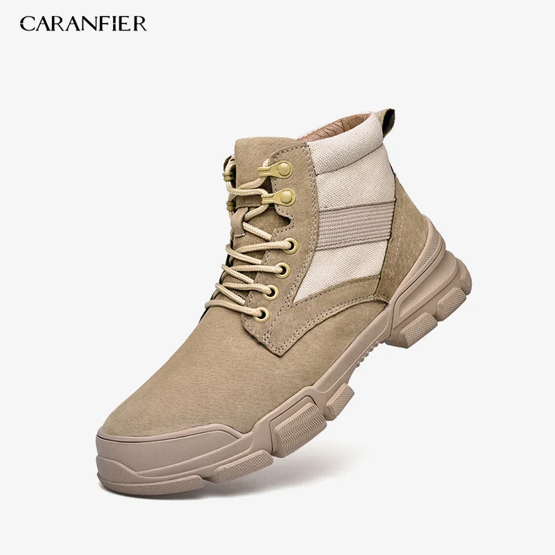 CARANFIER/мужские короткие ботинки; зимняя теплая Повседневная обувь из искусственной кожи с бархатом; удобные дышащие ботильоны на шнуровке с круглым носком