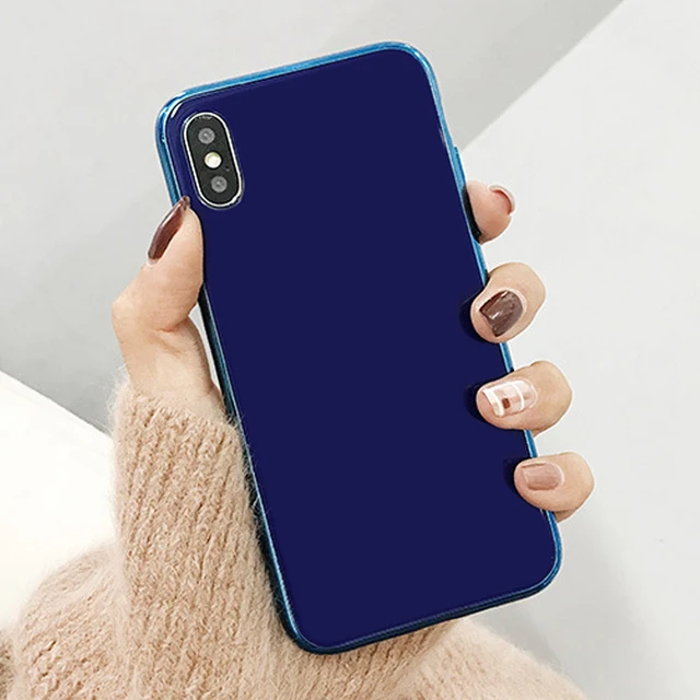 Cheap Luxury Electroplated TPU Glass Shell Mobile Phone Case For iPhone 6 6S 7 8 Plus X/XS MAX Solid Color Acrylic Protective Cover