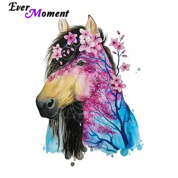 

Ever Moment Diamond Painting Flower Long Hair Horse Decoration Cross Stitch Handmade Full Square Diamond Embroidery Mosaic 3F498