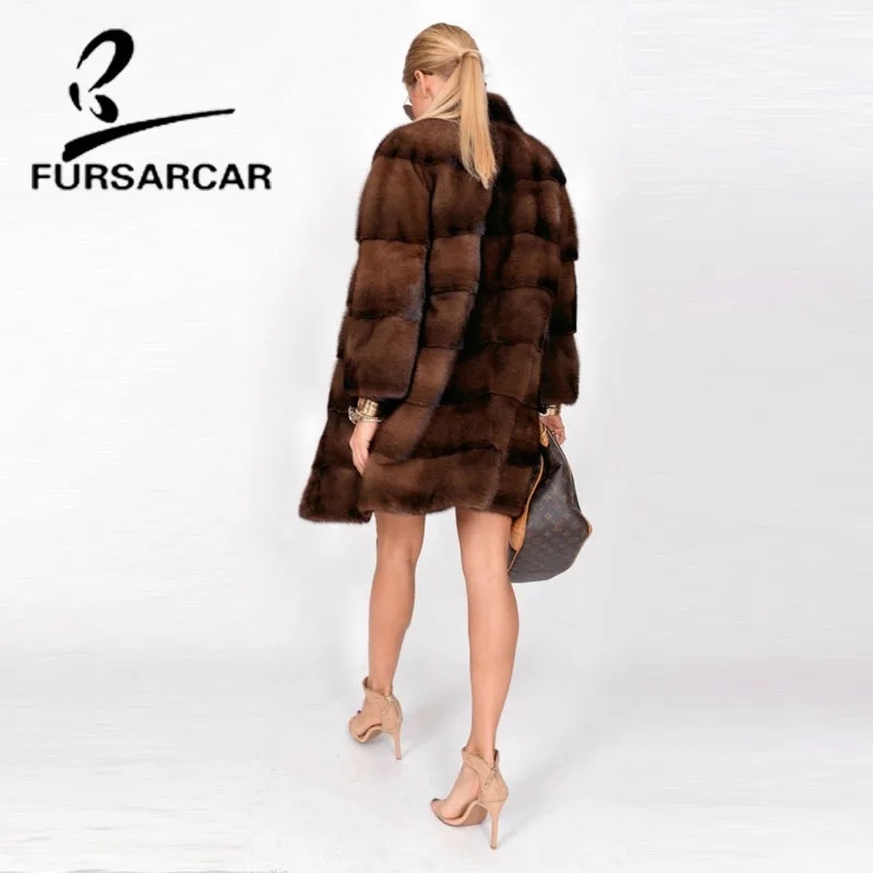Новинка 2020 шубы FURSARCAR из натурального меха норки Женская Роскошная Толстая
