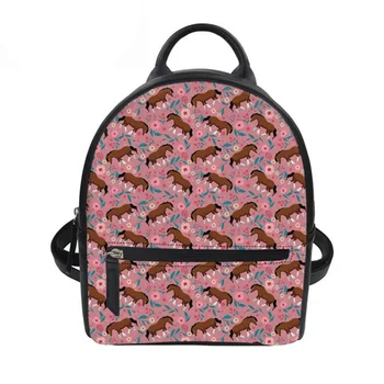 

Backpack Female Cartoon Pink Horse Printing PU Leather Backapack for Girls Book Bagpack Mini Travel Rucksack Teen Mochila