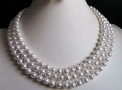 

FREE SHIPPING>>>@@ > N1476 3 Rows 8mm white south sea shell pearl necklace