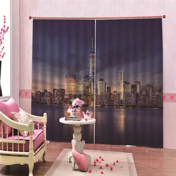 

City Night Scene 3D Curtain Printing Blockout Polyester Fabric For Room Bedroom Window Drapes Para Rideaux Pillowcase