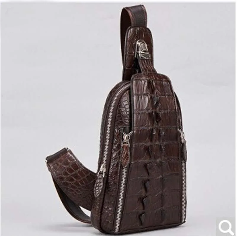

Gusheng Thai crocodile man's breast bag leather crocodile fashion single shoulder bag slanted single shoulder bag black coffee