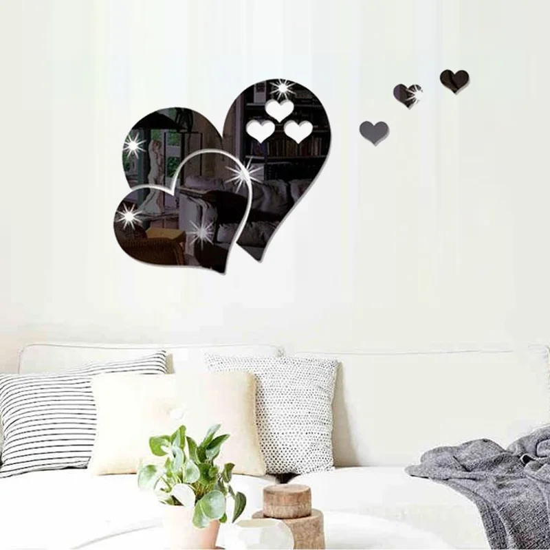Pegatinas de pared espejo amor pared pegatina 3D decoración del hogar Diy calcomanías espejo removible corazones