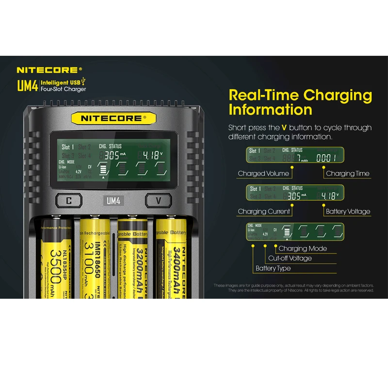 Nitecore UM4 USB Четыре слота QC зарядное устройство интеллектуальная схема глобальное