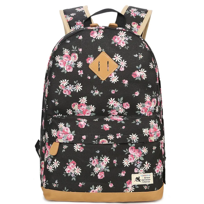 Модный костюм с цветочным принтом детский школьный рюкзак для детей школьные рюкзаки для девочек Повседневный Рюкзак для ноутбука Женская Mochila - Цвет: Black B