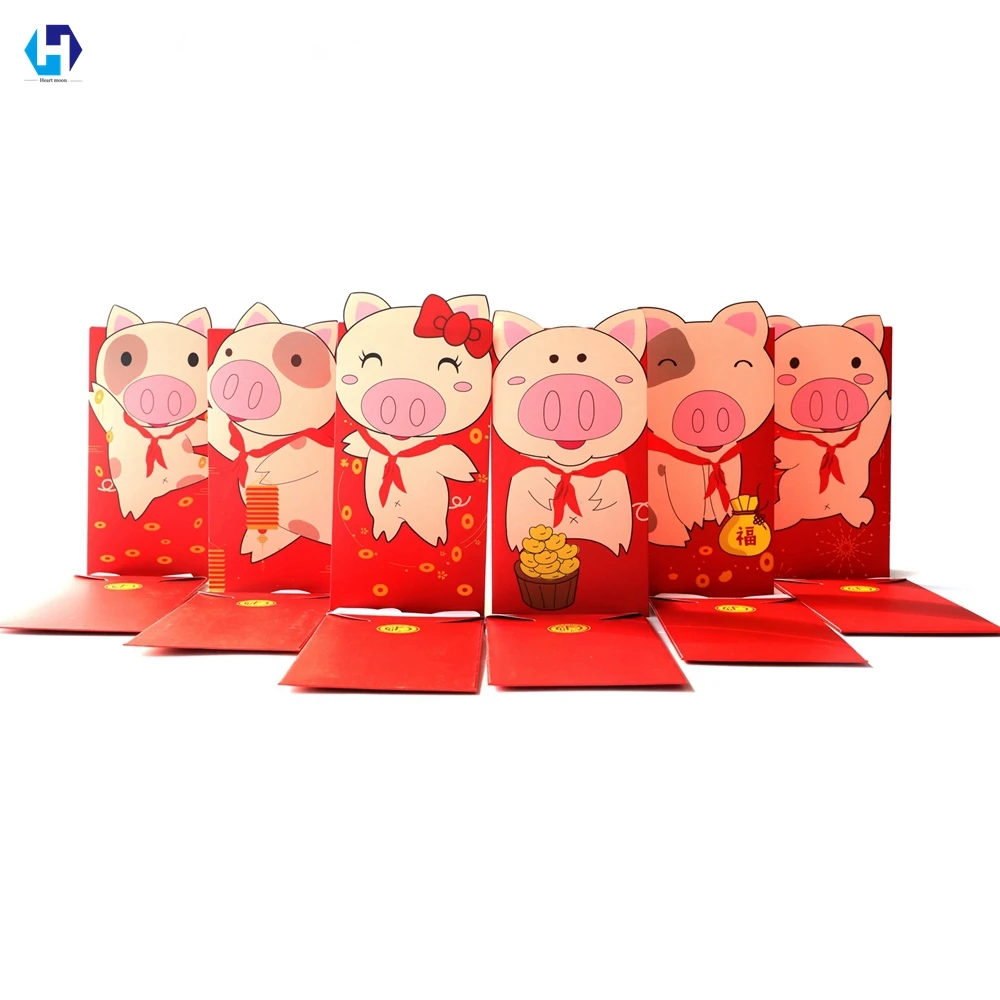 

Heart Moon 2019 New Year Pig Red Paper Envelope for Chinese Spring Festival Red Packet Money Gifts for Baby Wedding 6pcs/lot
