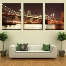 Новые 3 шт/комплект пейзаж картина-принт на холсте современный черный ночь Бруклинский мост в Нью-Йорке домашний Декор