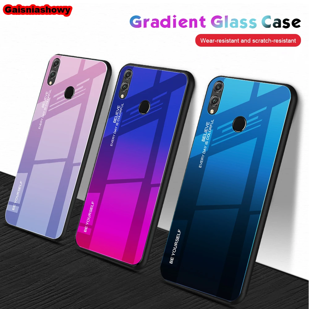 Case For Huawei Honor 8X 8A 8S Gradient Silicone Phone Cover 9 10 Lite 20 Pro 9i 10i 20i V20 Tempered Glass Shell |