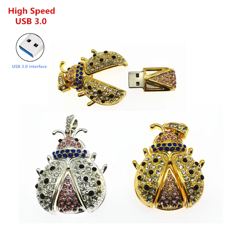 

High SpeedUSB 3.0 crystal cute Ladybug Pen drive Beetle usb flash drive memory stick storage device 8gb 16gb 32gb 64gb U disk