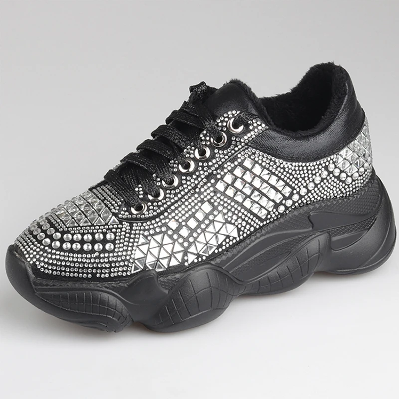 De En Lacets Mocassins vin Rouge Femmes Printemps Décontracté argent Plate Perlé marron forme 2019 Sneakers Chaussures Cuir Plats Noir Cristal mNvn0w8O