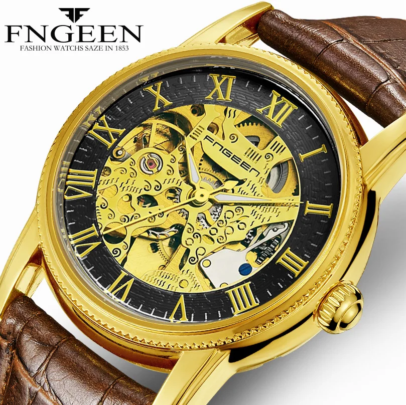 

Automatic Mechanical Hollow Belt Waterproof Luminometer Business Mechanics Pointer Couple Watches ZF9817