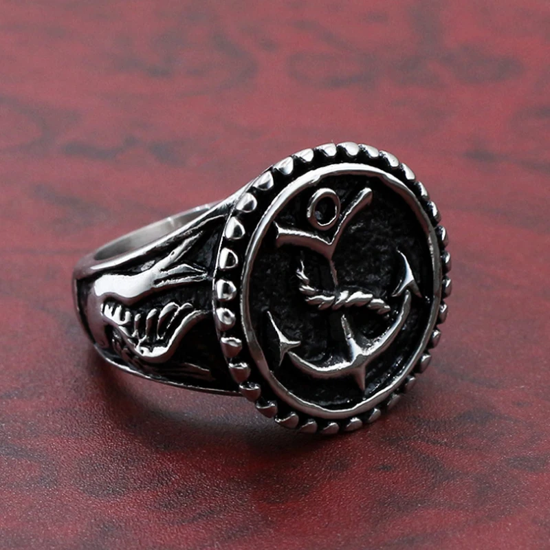 

Male ring 316L Stainless Steel Dull Polishing Silver Anchor Ring Vintage Ladies Mens Cool Motor Biker Navy Ship Anchor Rings