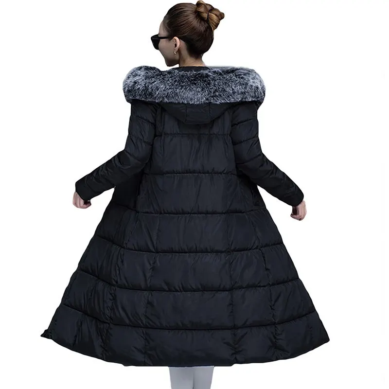 Best 2018 New Long Winter Jacket Women Thicken Hooded Down Cotton Coat Slim Fashion Plus Size Fur Collar Parkas Warm Outerwear YP1203