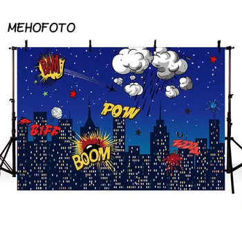

MEHOFOTO Superhero Party Theme Backdrops for Birthday Photography City Building Scene Photo Backdrop for Photo Booth Props