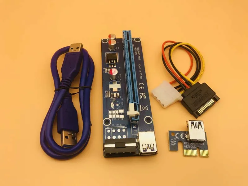 6 шт. 006 PCI-E Extender PCI Express Riser Card PCIE 1x к 16x USB 3,0 SATA к 4Pin IDE Molex разъем питания для BTC шахтер горная машина